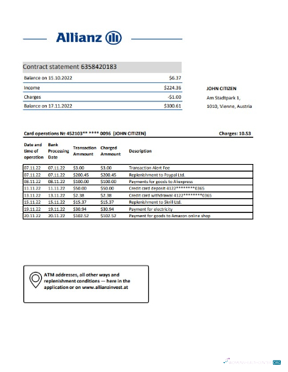 Download Austria Allianz Investment Bank bank statement word
